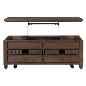 Pemberly Row Contemporary Lift-Top Cocktail Table with Casters in Brown