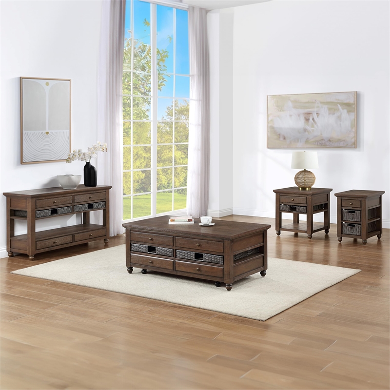 Pemberly Row Contemporary Lift-Top Cocktail Table with Casters in Brown