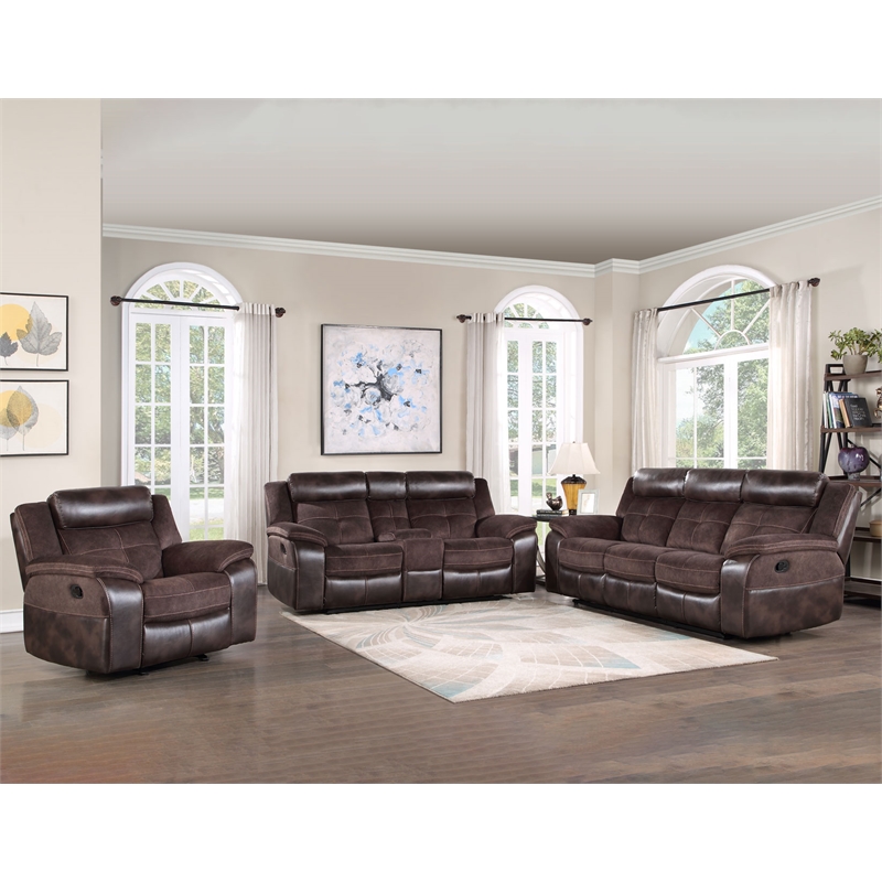 Pemberly Row Modern / Contemporary 3-piece Manual Sofa Set in Brown