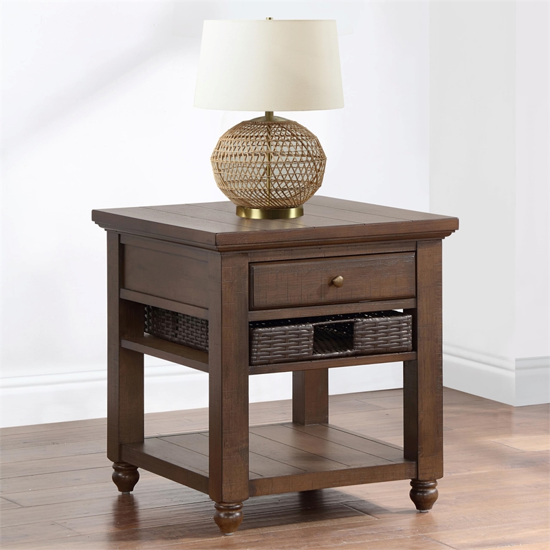 Pemberly Row Engineered Wood Contemporary End Table in Brown