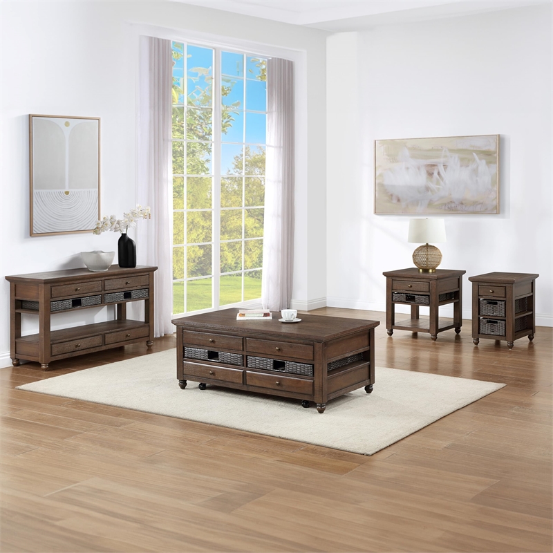 Pemberly Row Engineered Wood Contemporary Chairside End Table in Brown