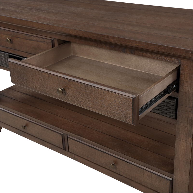 Pemberly Row Engineered Wood Contemporary Sofa Table in Brown