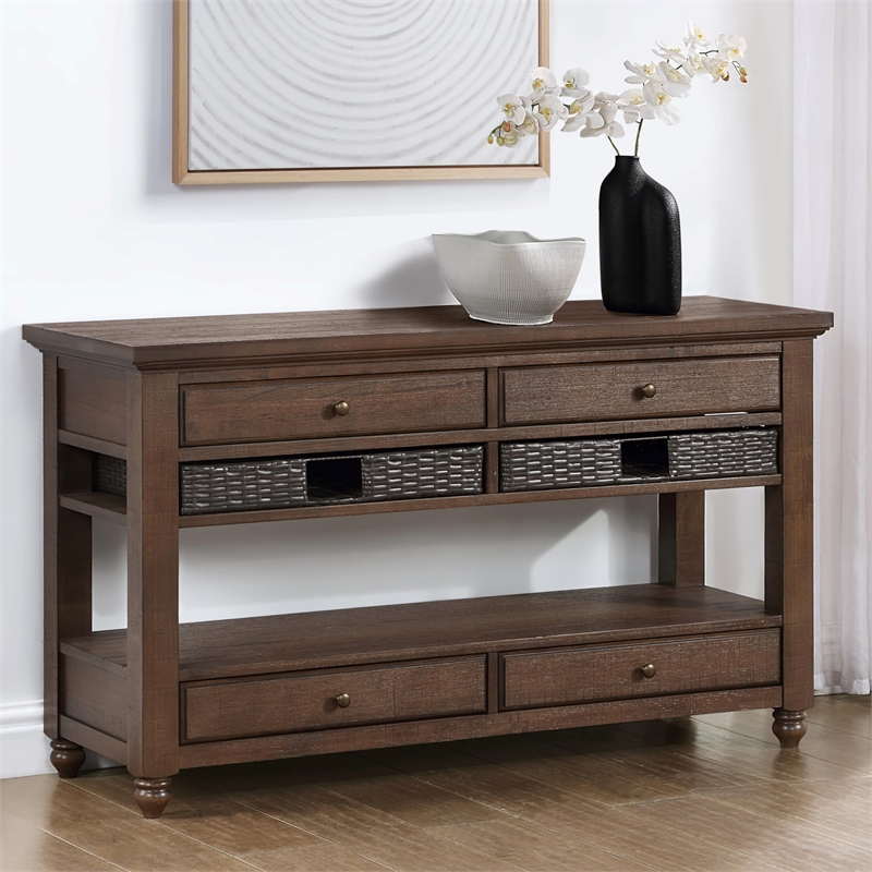 Pemberly Row Engineered Wood Contemporary Sofa Table in Brown