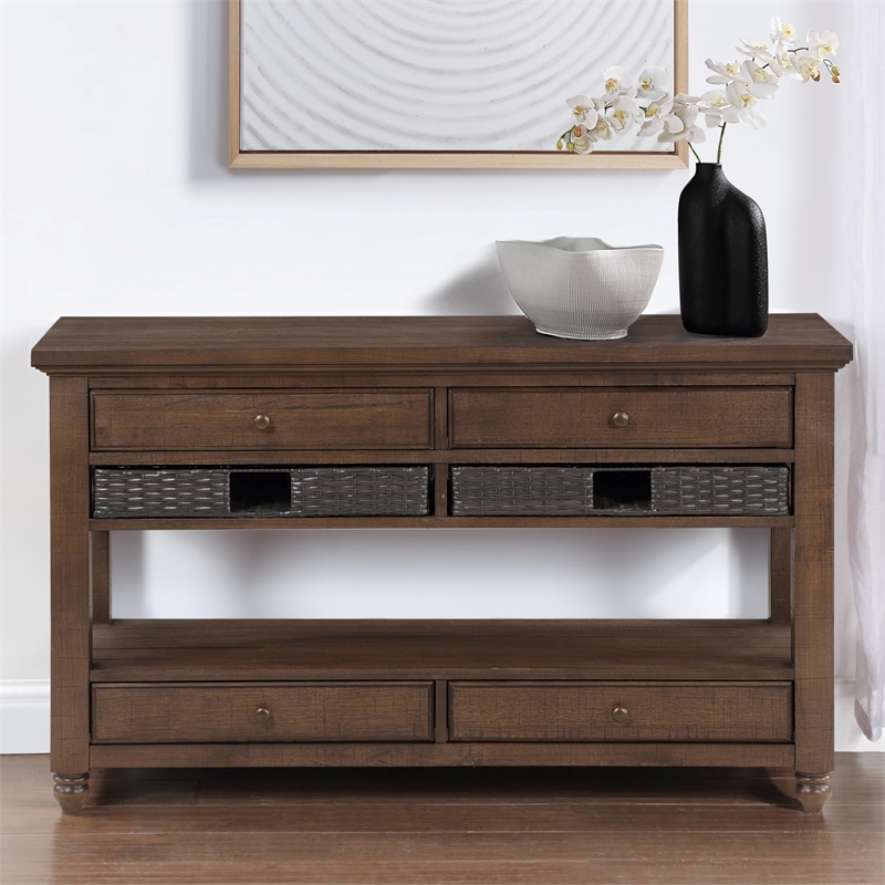 Pemberly Row Engineered Wood Contemporary Sofa Table in Brown
