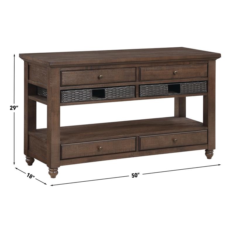 Pemberly Row Engineered Wood Contemporary Sofa Table in Brown