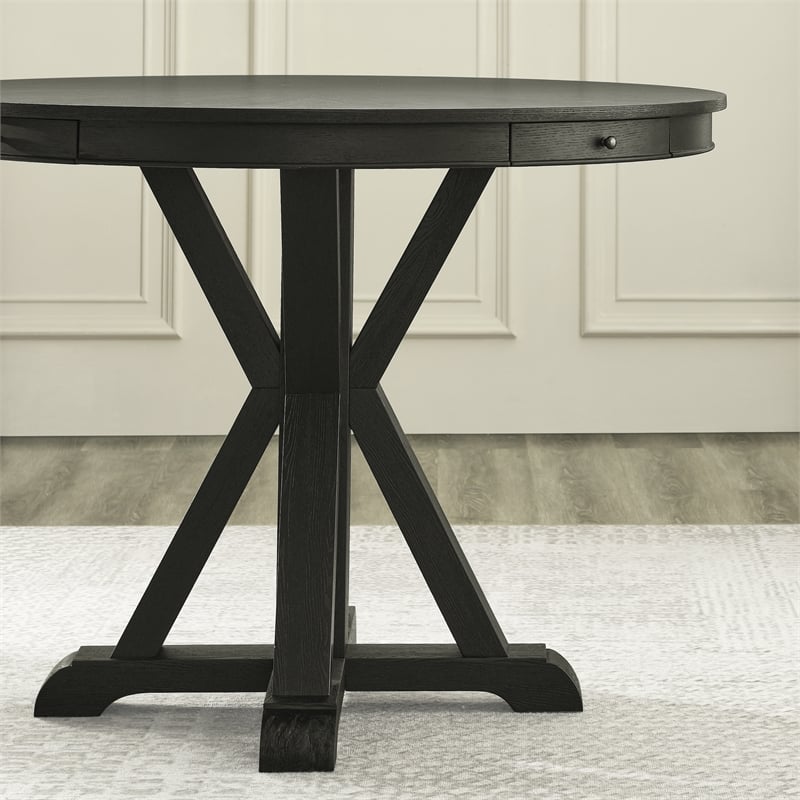 Pemberly Row Counter Table & 4 Swivel Counter Chairs Black Finish/Sand