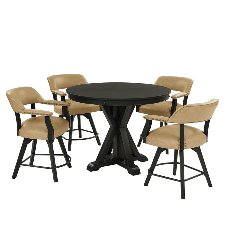 Pemberly Row Counter Table & 4 Swivel Counter Chairs Black Finish/Sand