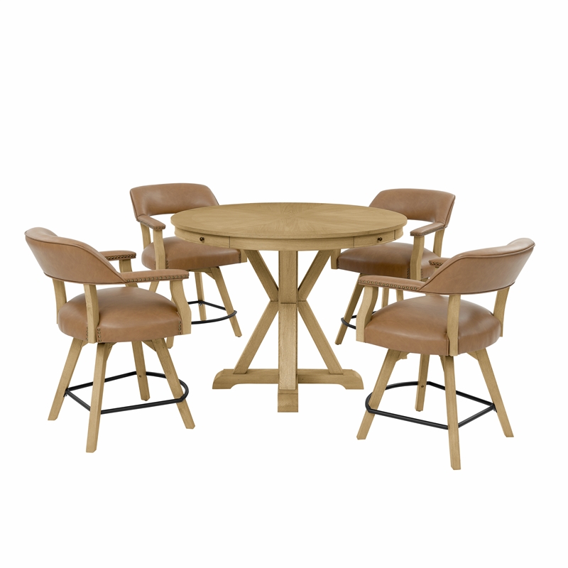 Pemberly Row Counter Table & 4 Swivel Counter Chairs Natural Finish