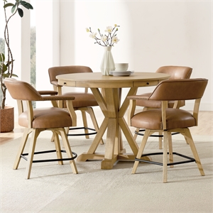 Pemberly Row Counter Table & 4 Swivel Counter Chairs Natural Finish