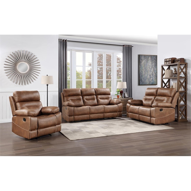 Pemberly Row Contemporary 3-piece Reclining Sofa Set in Brown