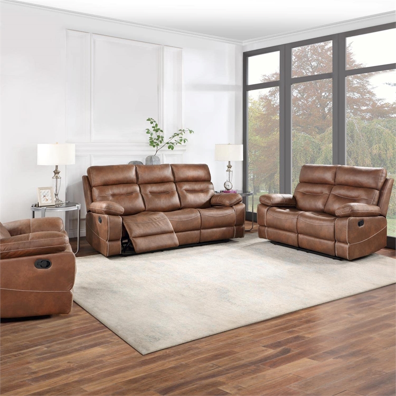 Pemberly Row Contemporary 3-piece Reclining Sofa Set in Brown