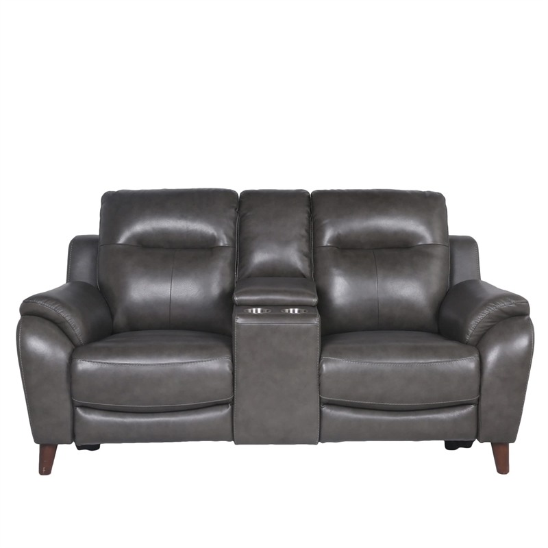 Pemberly Row Engineered Wood Contemporary Power Console Loveseat in Brown