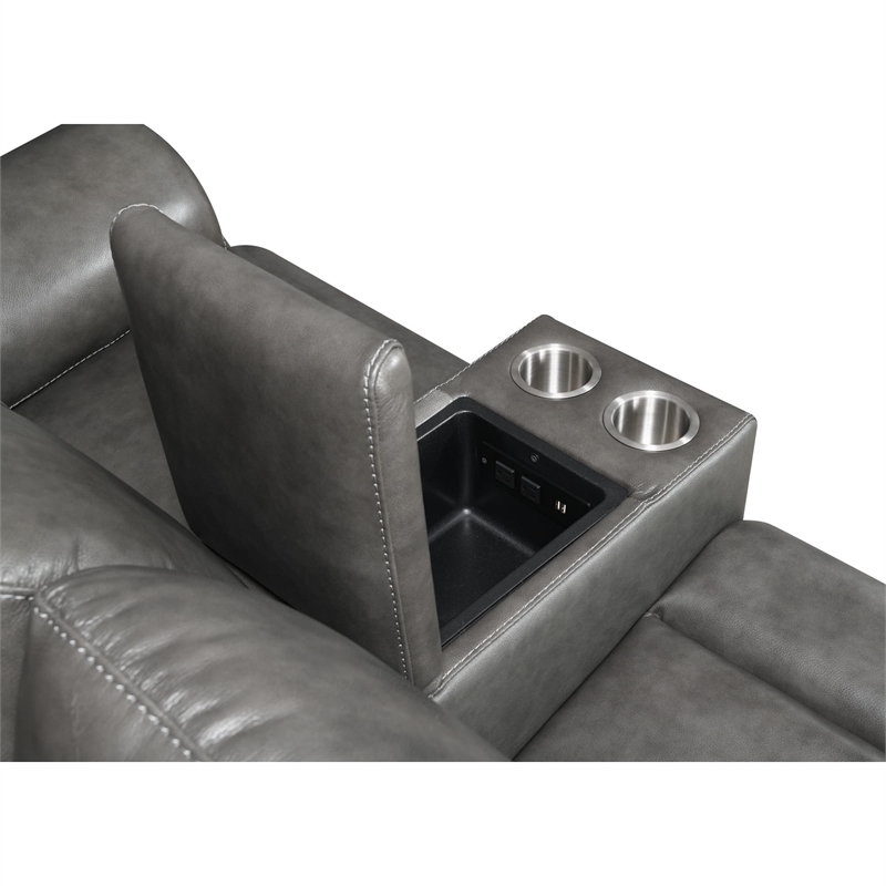 Pemberly Row Engineered Wood Contemporary Power Console Loveseat in Brown