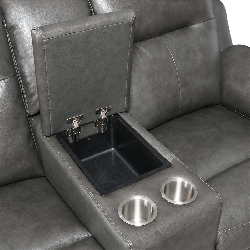 Pemberly Row Engineered Wood Contemporary Power Console Loveseat in Brown
