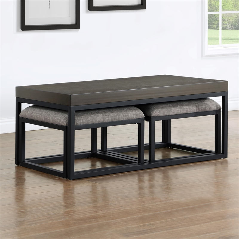 Pemberly Row Rectangular Nesting Table with 2 Stools in Brown