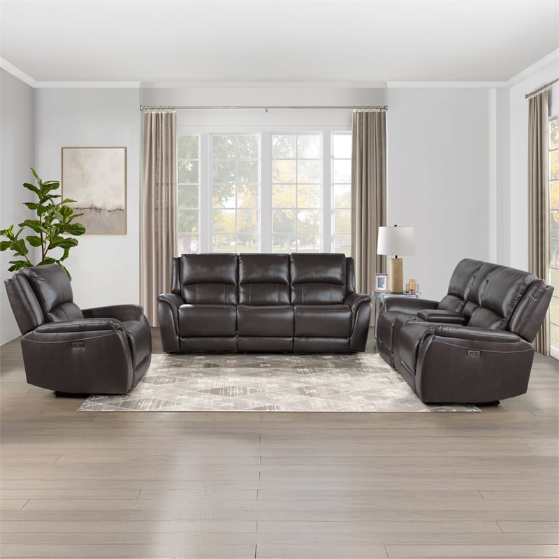 Pemberly Row Faux Leather Contemporary Power Recliner in Chocolate