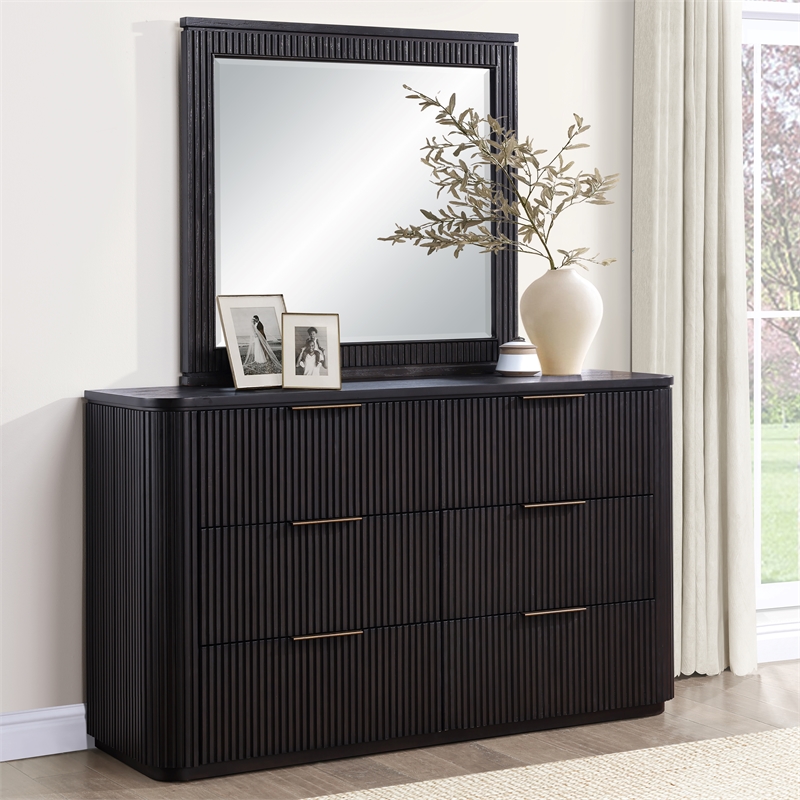 Pemberly Row Contemporary Dresser and Mirror in Dark Brown/Espresso