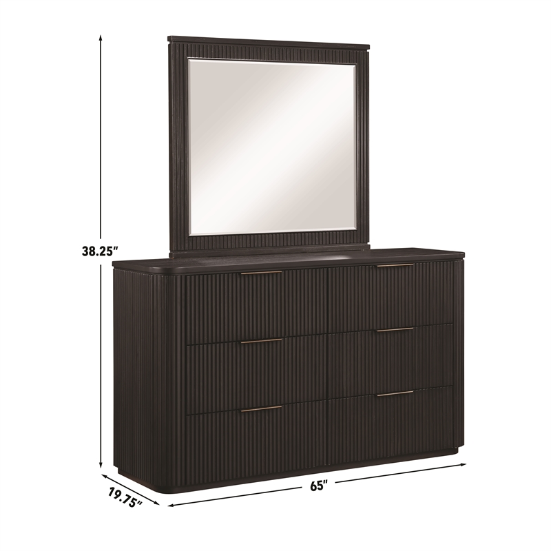 Pemberly Row Contemporary Dresser and Mirror in Dark Brown/Espresso
