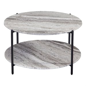 Pemberly Row Modern / Contemporary Green Marble Round Cocktail Table