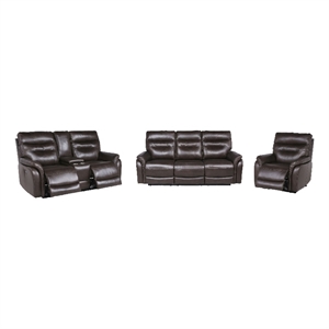 Pemberly Row Contemporary 3-piece Dual Power Reciling Sofa in Brown