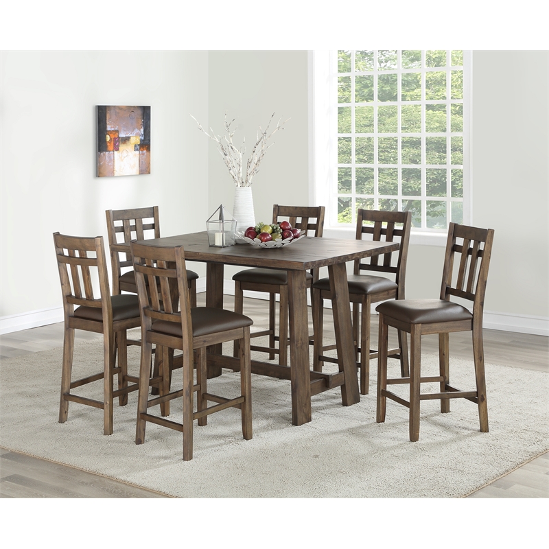 Pemberly Row Faux Leather Seating Contemporary 7-piece Dining Set in Brown