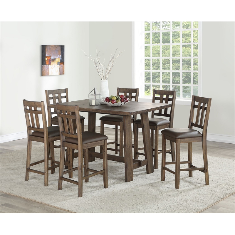 Pemberly Row Faux Leather Seating Contemporary 7-piece Dining Set in Brown