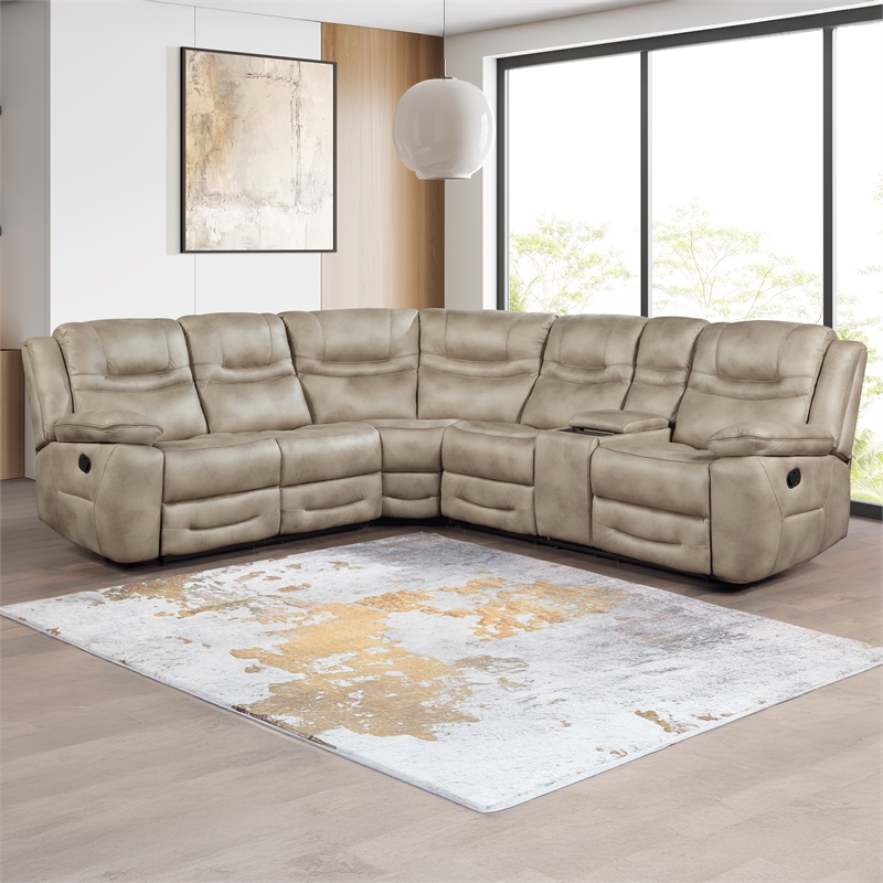 Pemberly Row Contemporary 3-piece Manual Reclining Sectional in Brown