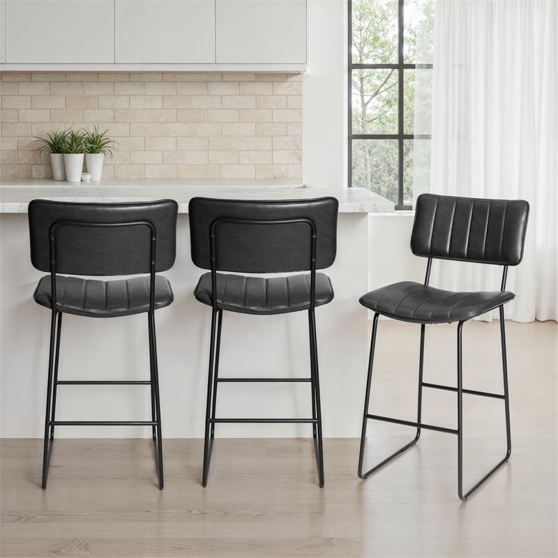 Pemberly Row Iron Modern / Contemporary Black Finish Barstool