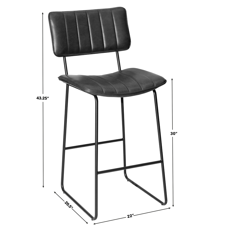 Pemberly Row Iron Modern / Contemporary Black Finish Barstool