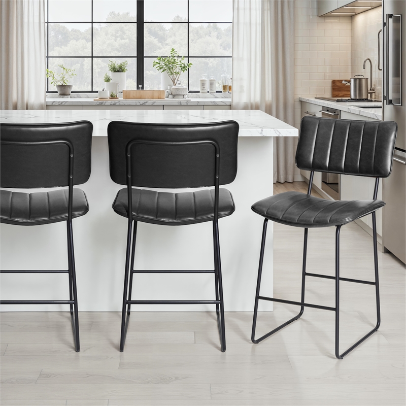 Pemberly Row Iron Modern / Contemporary Black Finish Counter Stool