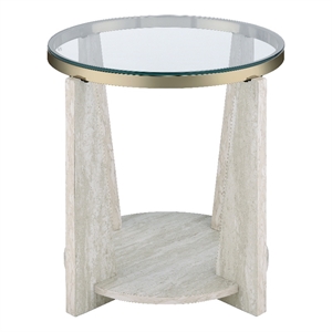 Pemberly Row Contemporary 24&quot Round Glass Top End Table in Gray