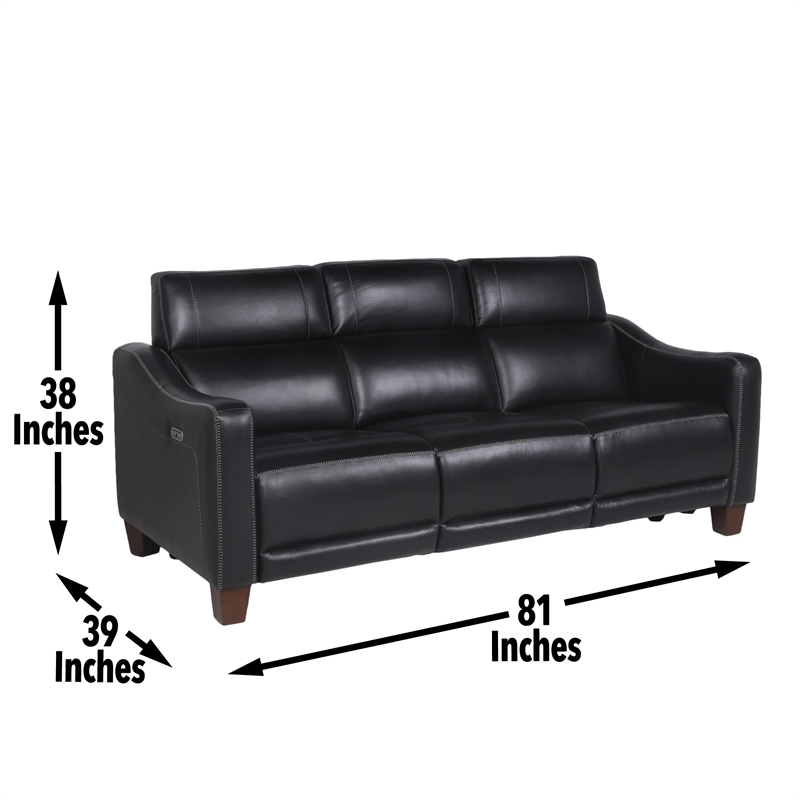 Pemberly Row Contemporary 3-piece Power Reciling Sofa in Black