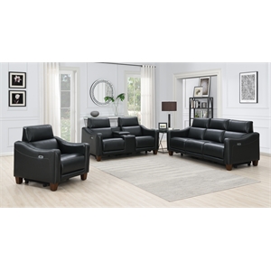 Pemberly Row Contemporary 3-piece Power Reciling Sofa in Black