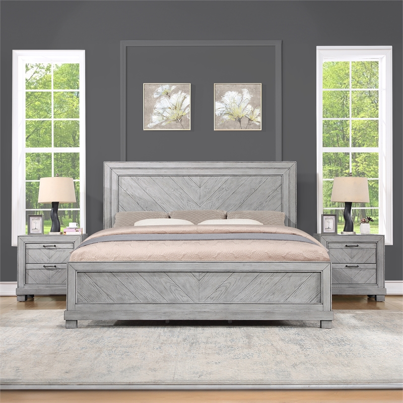 Pemberly Row Engineered Wood Modern / Contemporary King Bed in Gray