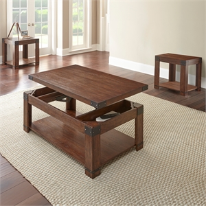 Pemberly Row Engineered Wood Contemporary 3-piece Coffee End Table in Brown
