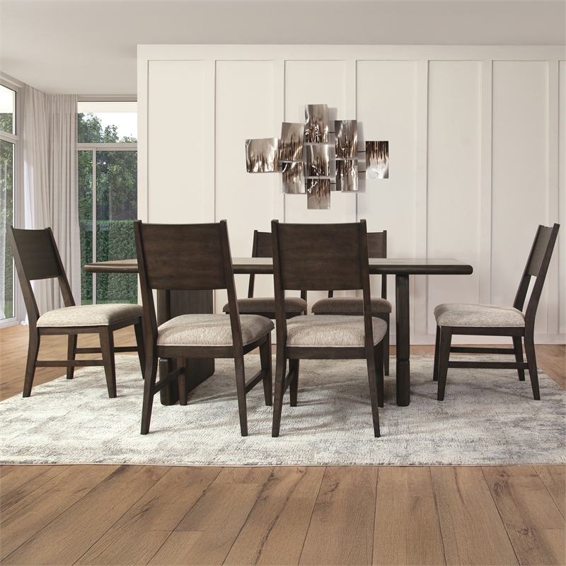Pemberly Row 7-pieces Dining Set (Table & 6 Side Chairs) in Brown