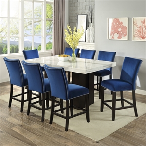 Pemberly Row 9-piece Rectangle Counter Dining Set with Blue Chairs