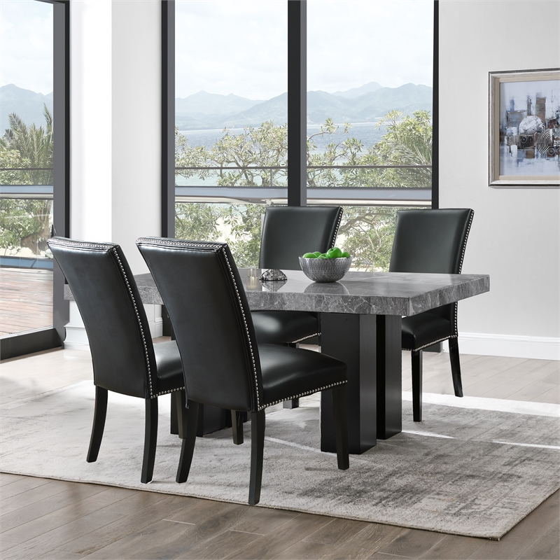 Pemberly Row Contemporary 5-piece Rectangle Dining Set with Black Chairs