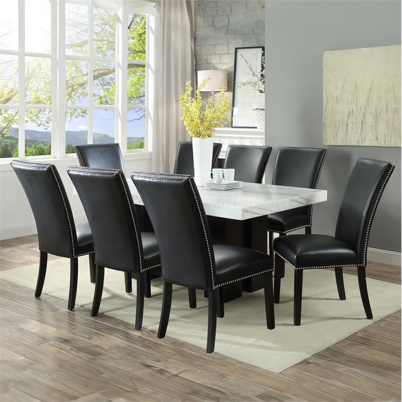Pemberly Row Contemporary 9-piece Rectangle Dining Set with Black Chairs