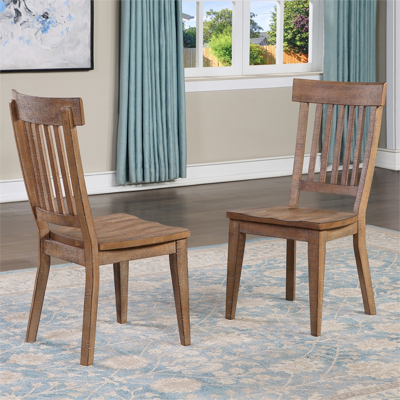 Pemberly Row Leg Dining Table with 4 Wooden Side Chairs in Brown
