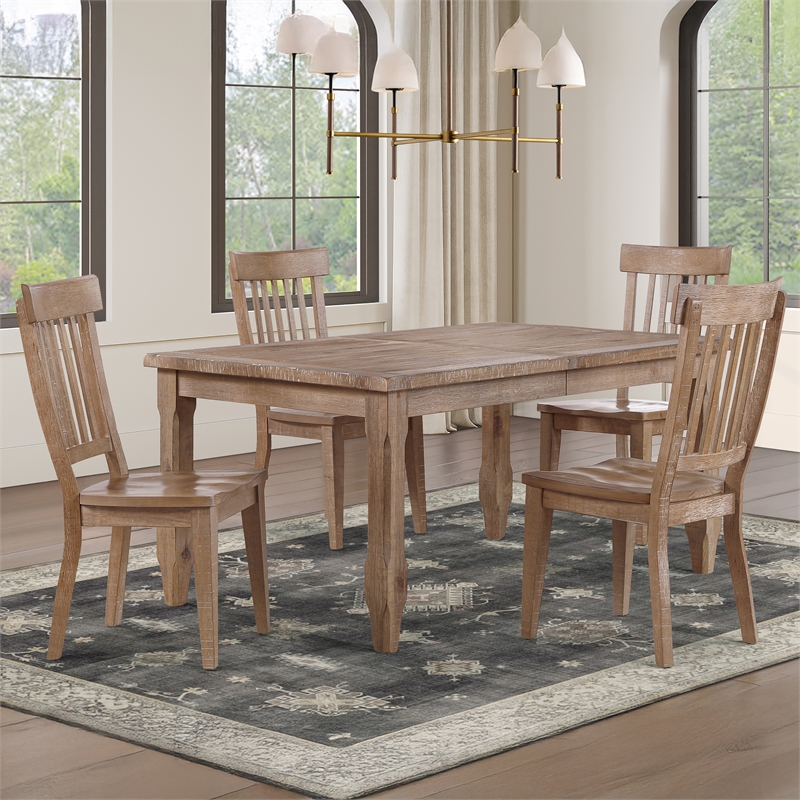 Pemberly Row Leg Dining Table with 4 Wooden Side Chairs in Brown