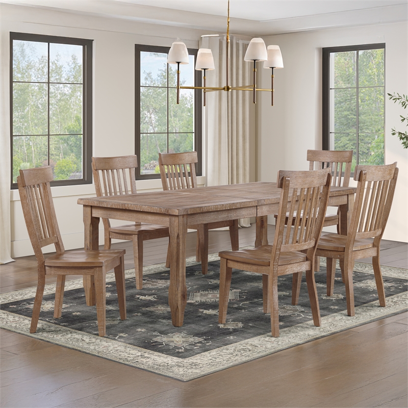 Pemberly Row Leg Dining Table with 6 Wooden Side Chairs in Brown