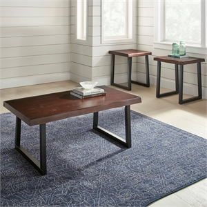 Pemberly Row Live Edge 3-piece Coffee & End Table Set in Brown