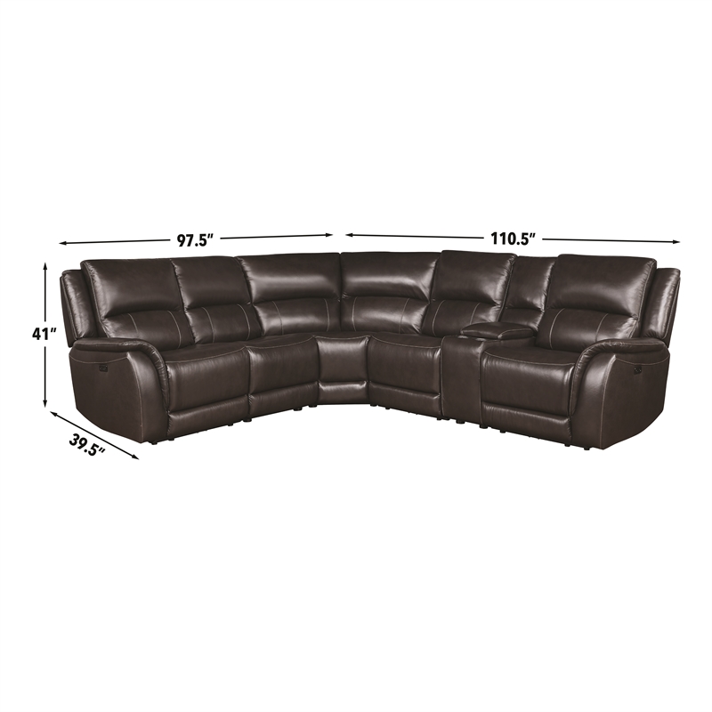 Pemberly Row 6-piece Dual-Power Leather Reclining Sectional in Chocolate