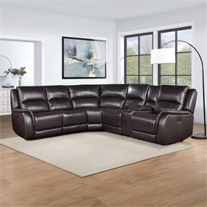 Pemberly Row 6-piece Dual-Power Leather Reclining Sectional in Chocolate