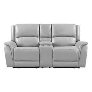 Pemberly Row Contemporary Leather Power Reclining Love Seat in Gray