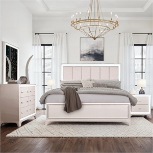 Pemberly Row Contemporary 4-Piece Queen Bedroom Set in Off White