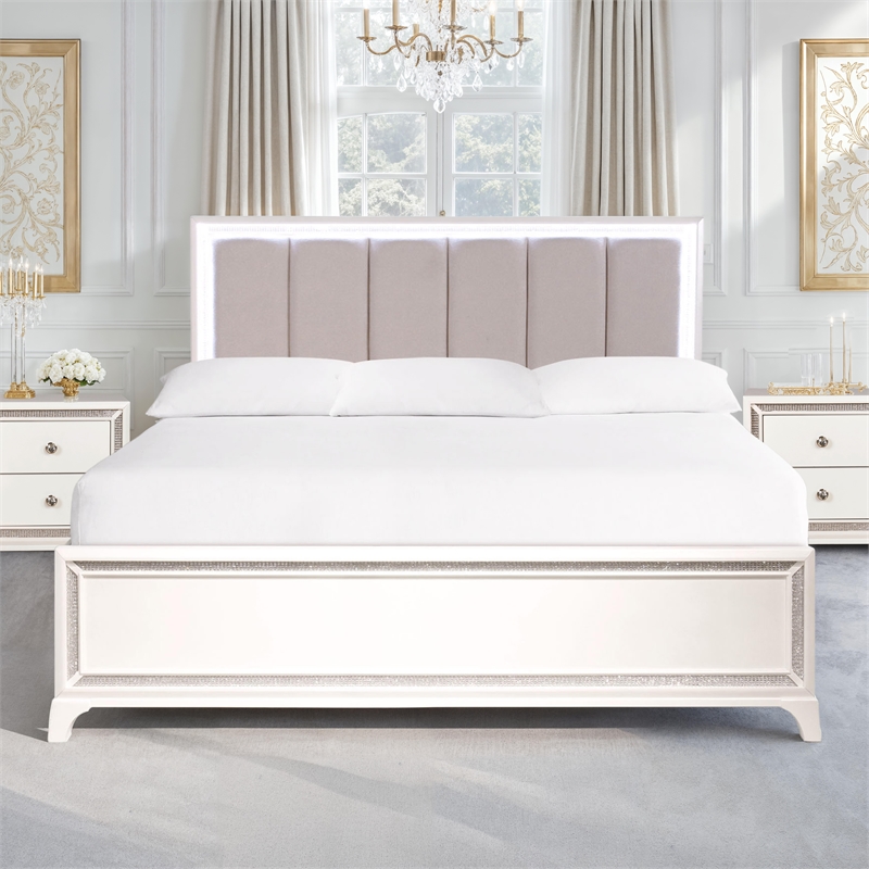 Pemberly Row Wood Modern / Contemporary Queen Bed in Off White