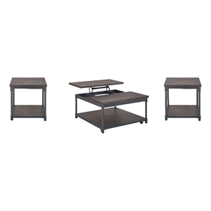 Pemberly Row Contemporary 3 Piece Coffee & End Table Set in Brown