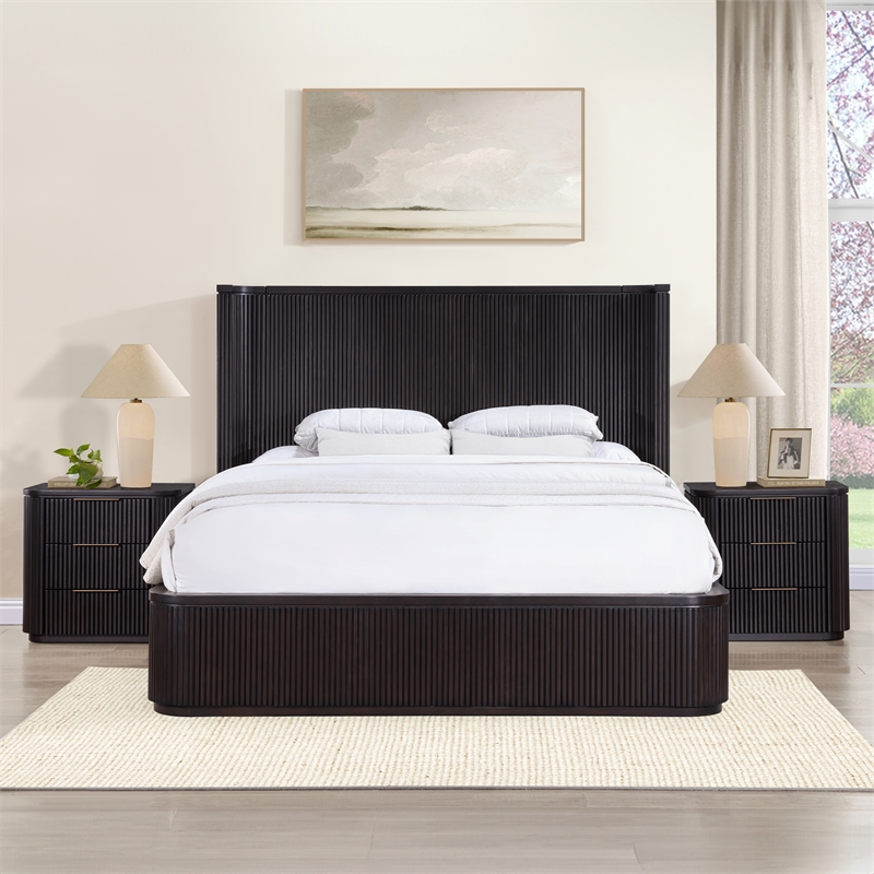 Pemberly Row Engineered Wood Contemporary Queen Bed in Espresso